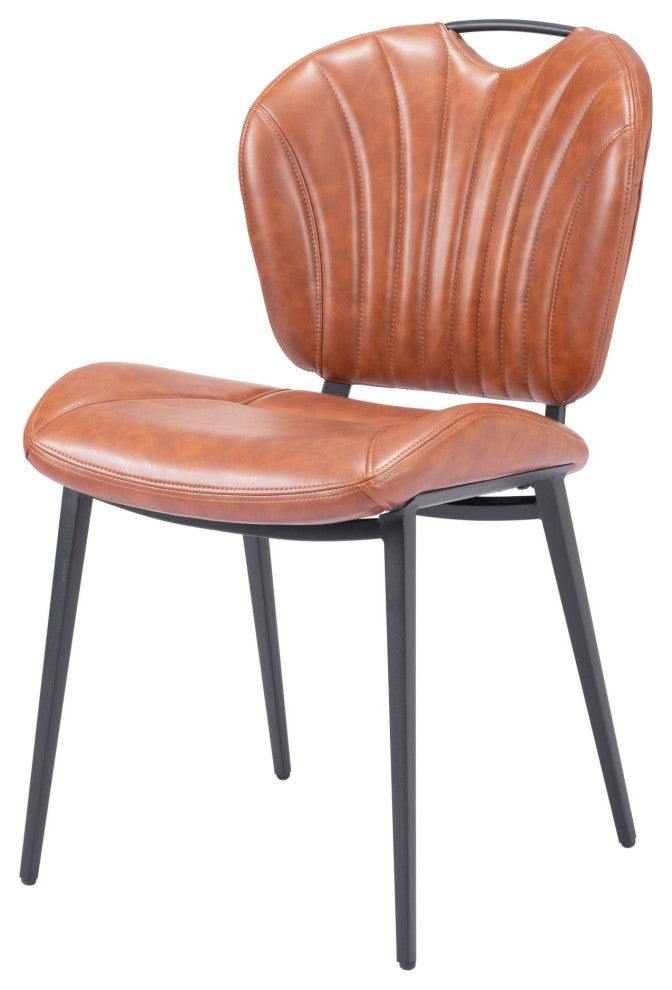 Dining Chair, Set of 2, Faux Vinyl Leather, Steel, Vintage Brown, Black, Cafe