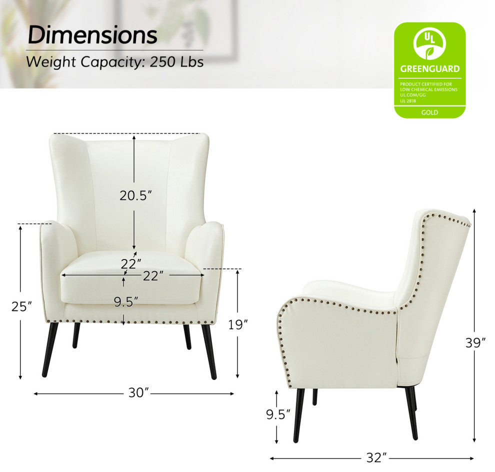 39" Comfy Living Room Armchair With Special Arms, Set of 2, Ivory