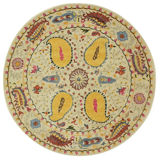 EORC Hand-tufted Wool Ivory Transitional Floral Paisley Rug, Round 7'9"