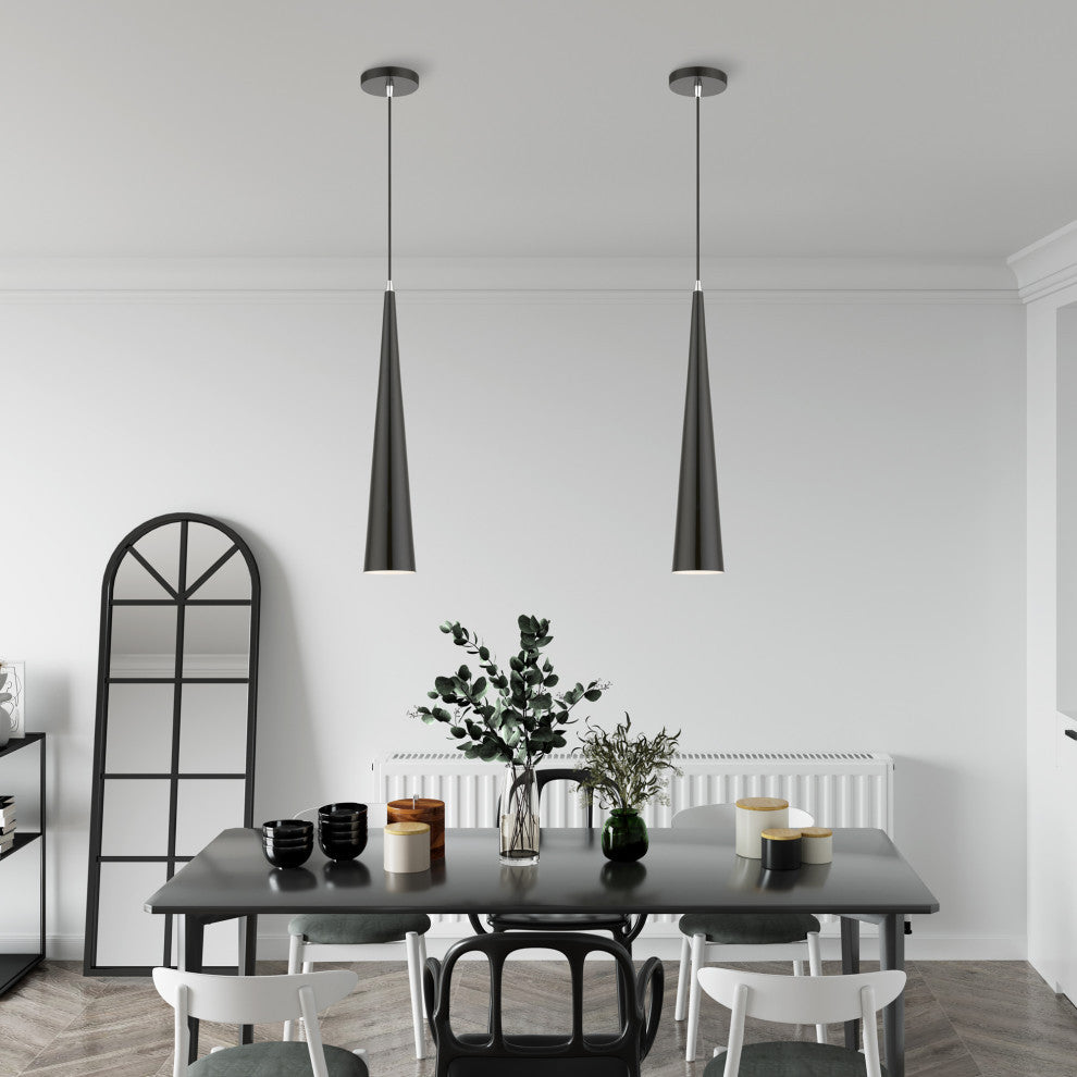 Andes 1 Light Shiny Black With Polished Chrome Accents Single Tall Pendant