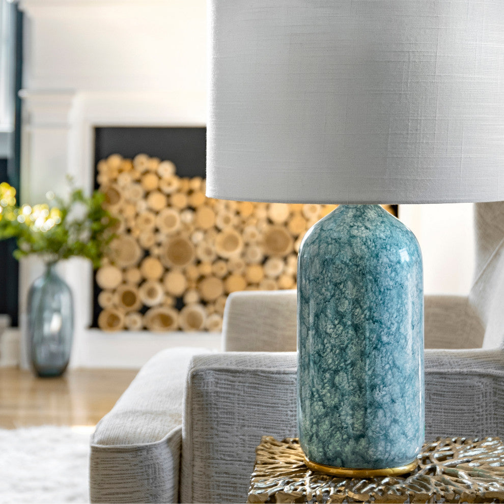 Nuloom 24" Glazed Polyresin Vase Cloth Shade Blue Table Lamp