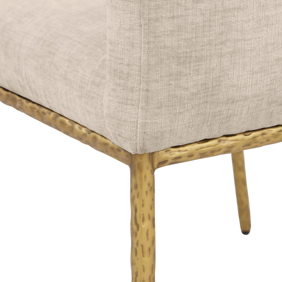 Reeves Upholstered Dining Chair, Beige, Chenille , AC,  Brushed Brass, Set of 2