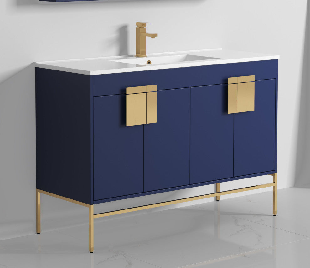 47" Kuro Minimalistic Single Sink Vanity, Navy Blue, No Medicine Cabinet