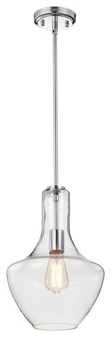 1-Light Modern Chrome 10 in. Pendant With Clear Glass Shade