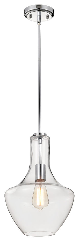 1-Light Modern Chrome 10 in. Pendant With Clear Glass Shade