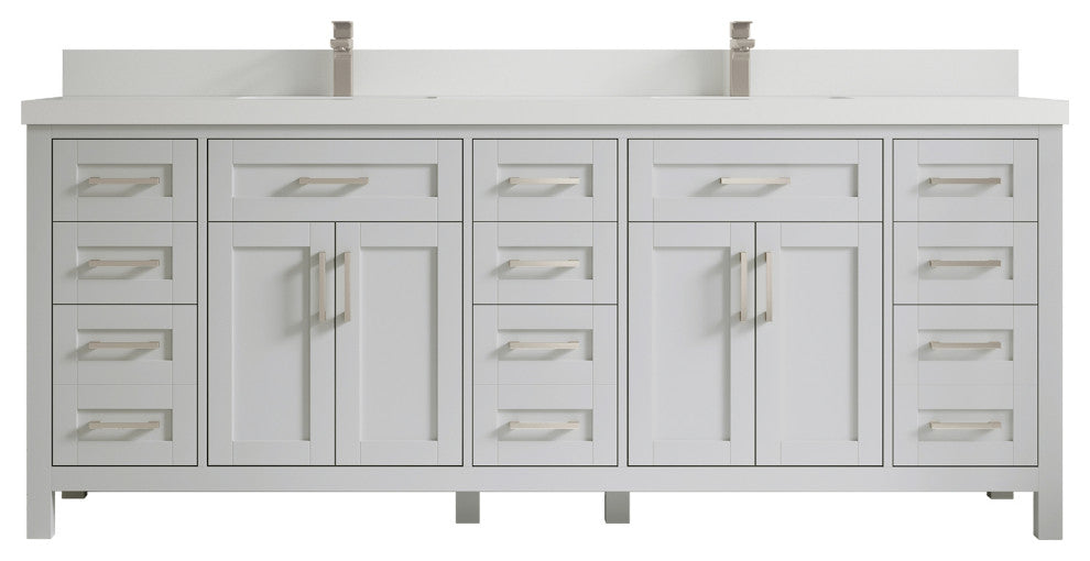 Cambridge 84 Double Sink Bath Vanity in Coventry Gray 2" White Quartz