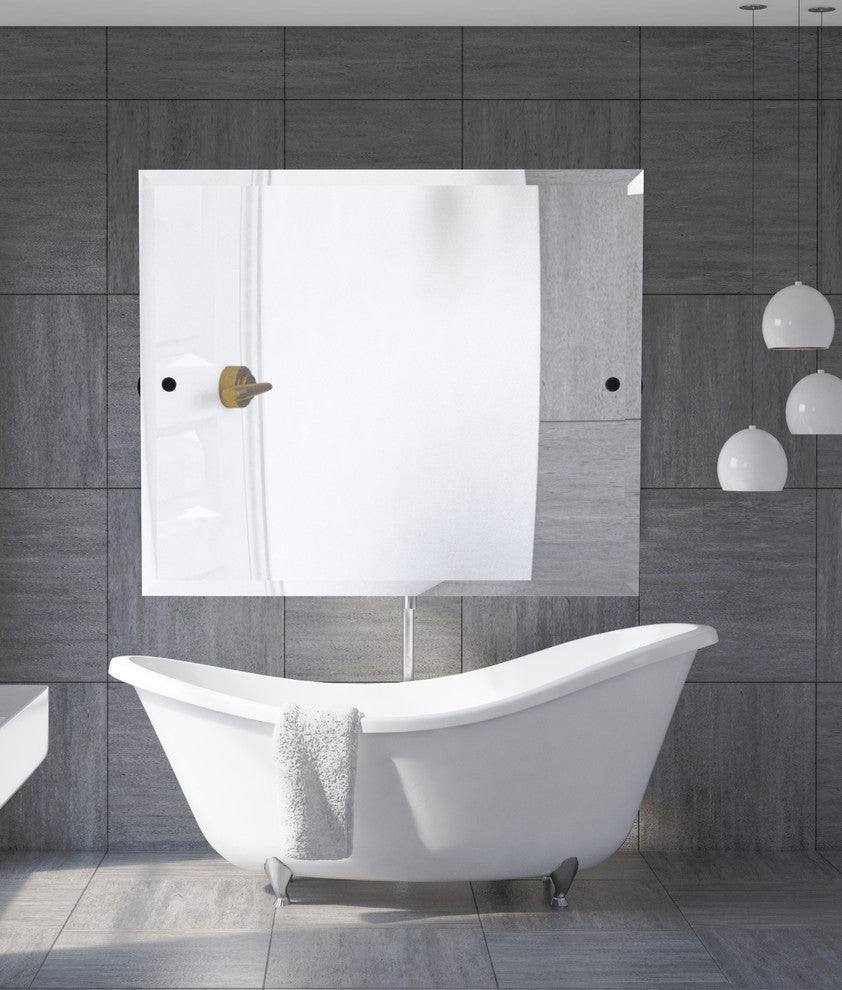 Frameless Landscape Beveled Edge Tilt Mirror, Matte Black