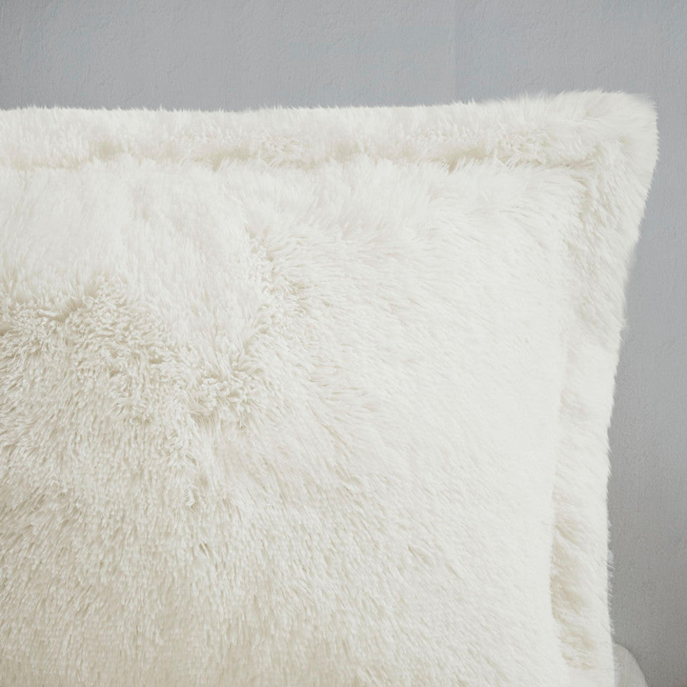 Intelligent Design Malea Shaggy Fur Duvet Cover Set, Ivory