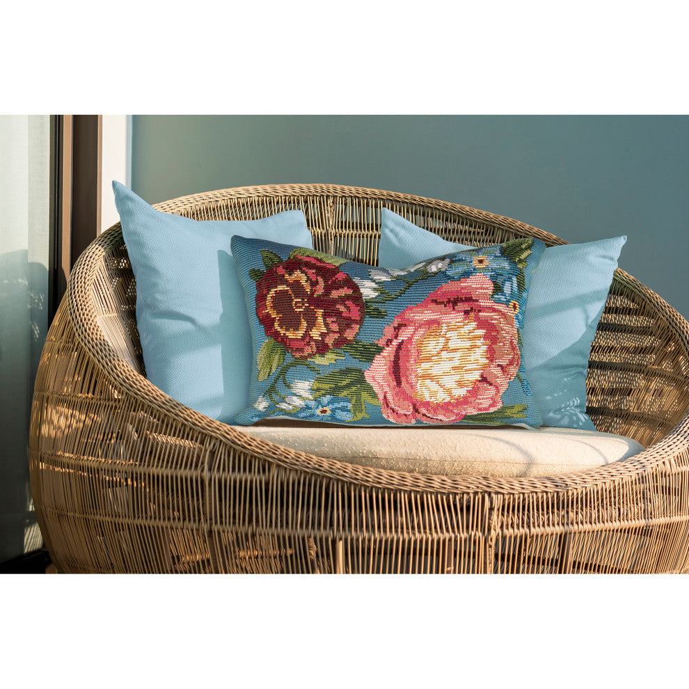 Marina Secret Garden Indoor/Outdoor Pillow Aqua 12"x18"