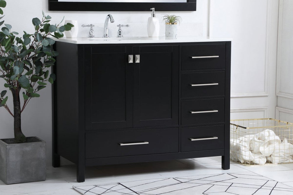 Iris 42" Single Bathroom Vanity, Black With Backsplash