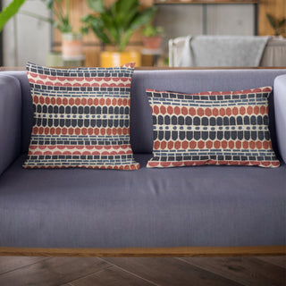 Plutus Red Blue Harmony Border Luxury Throw Pillow, 24"x24"