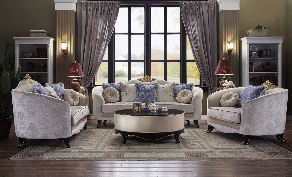 HomeRoots 38" X 95" X 44" Cream Fabric Upholstery Sofa w7 Pillows