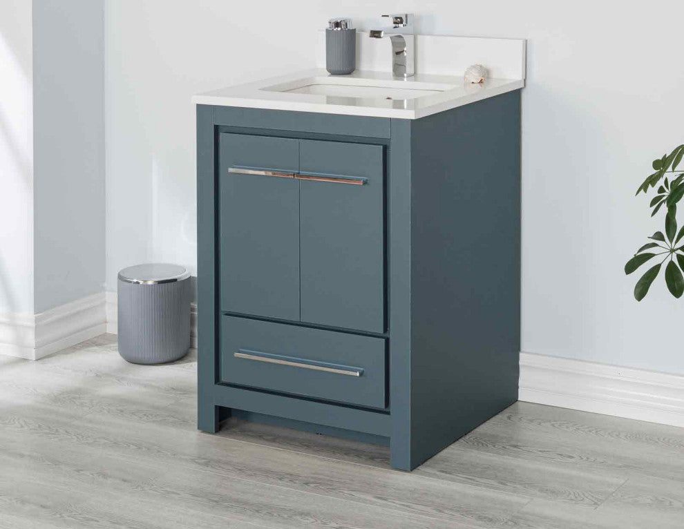 Mila Collection 24" Bathroom Vanity With Sink, Mirror, Countertop, Alasca Blue
