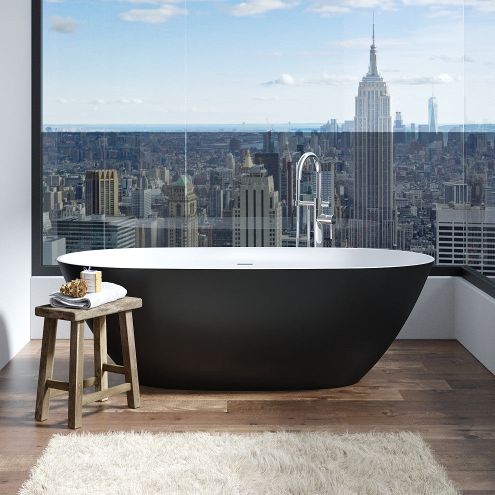 Perlato Genova 70" Eco-Lapistone Freestanding Soaking Tub, Matte Black