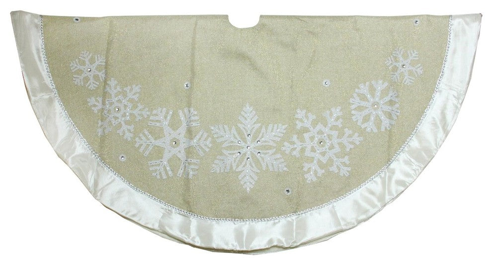 48" Gold and Silver Snowflake Christmas Tree Skirt With Border