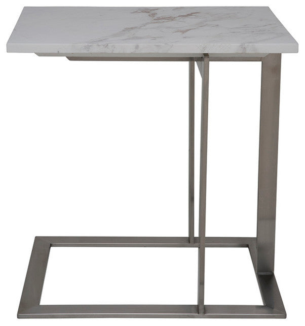 Dell Marble Top Side Table by Nuevo Living, Brushed Stainless Steel