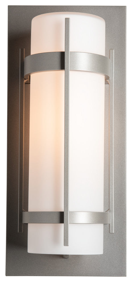 Banded Outdoor Sconce, Coastal Burnished Steel Finish - Opal Glass