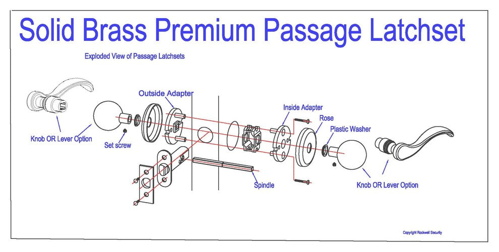Rockwell Premium Solid Brass Helmsley Knob Passage Set, Brushed Nickel