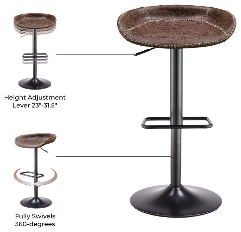 Rogue PU Gaslift Bar Stool, Set of 2, Vintage Coffee Brown