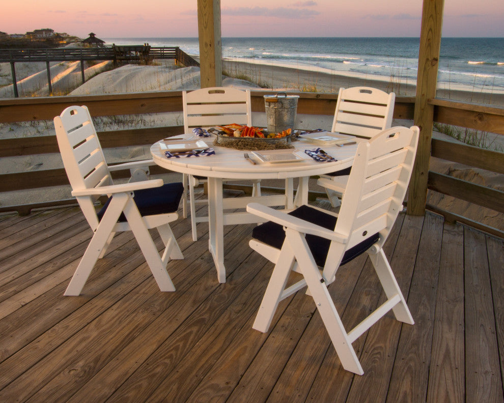 Polywood Nautical 5-Piece Round Farmhouse Dining Set, Mahogany