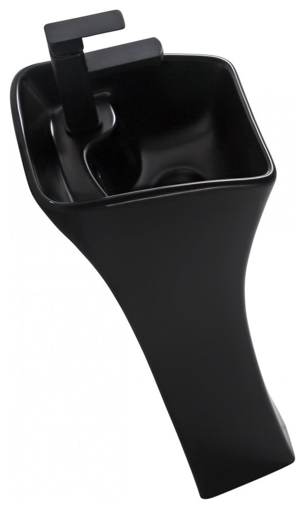 Vitreous China 12" Pedestal Bathroom Sink With Overflow, Black