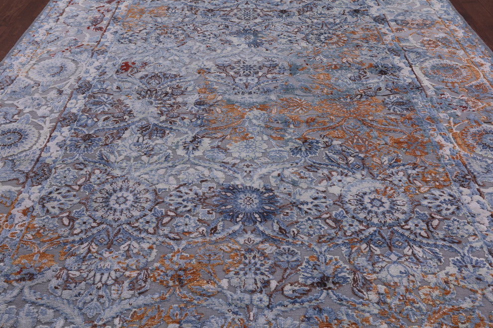 9' 0" X 12' 0" Wool and Silk Hi-Low Persian Hand Knotted Rug Q7196
