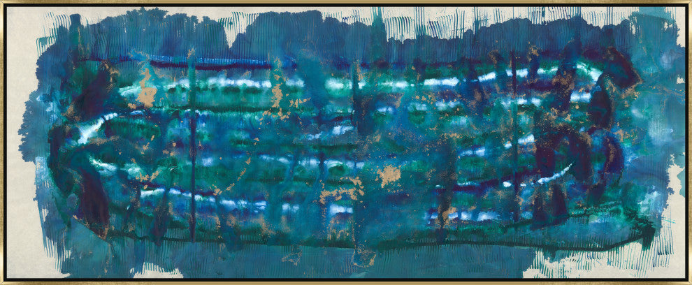 60x24 Blue Maps, Framed Artwork, Gold