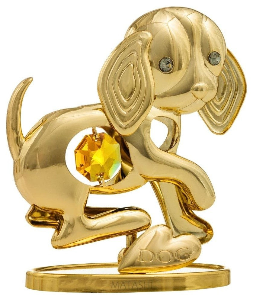 2018 Year of the Dog 24K Gold Plated Puppy Tabletop Ornament w/ Gold Crystal