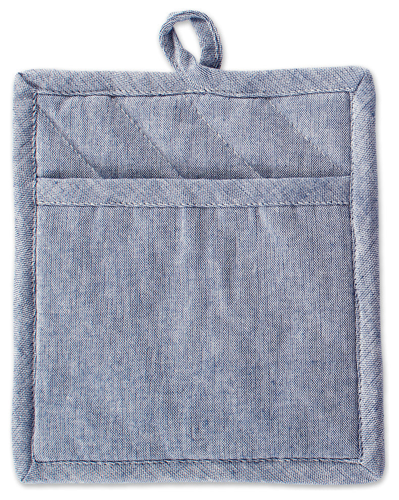 DII Blue Solid Chambray Pot Holder, Set of 2