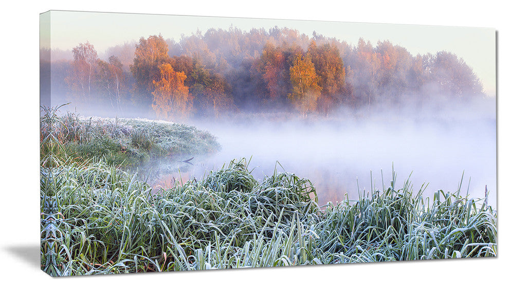 "Foggy Autumn Dawn Panorama" Landscape Print Wall Artwork, 1 Panel, 60"x28"
