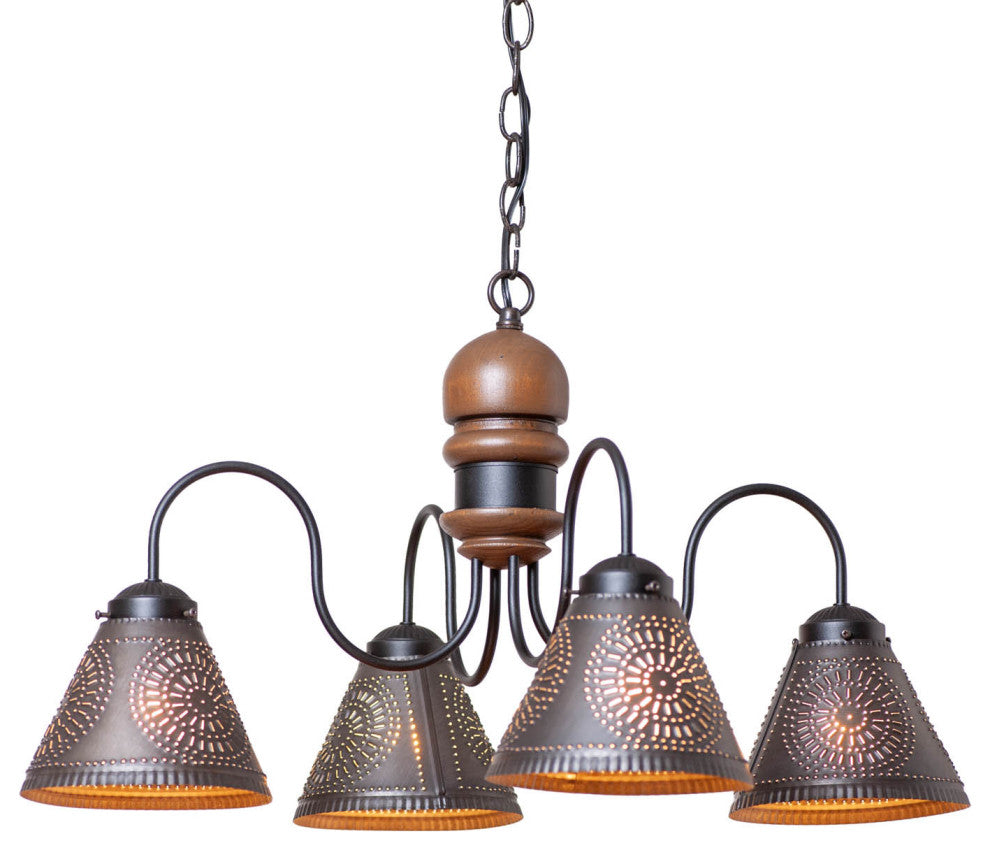 Irvins Country Tinware Cambridge Chandelier in Rustic Brown - 4 Light