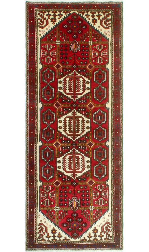 Fine Vintage Distressed Gulshano Red/Ivory Runner, 3'10 x 10'0