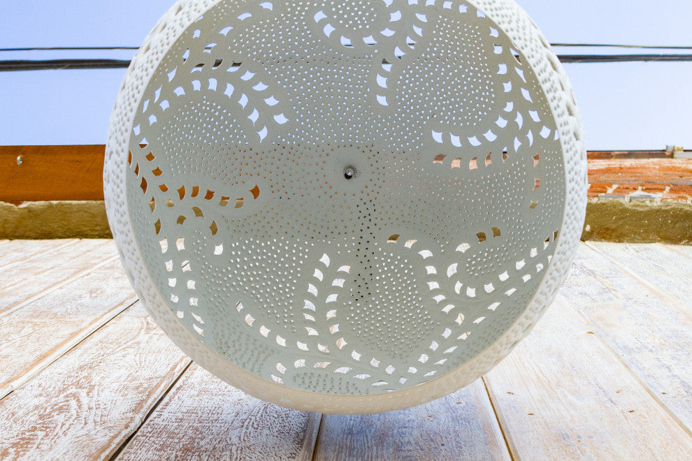 Large White Filigree Lucknow Macrame Pendant Lantern