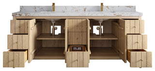 Atlanta Oak 84" Double Sink Bath Vanity, White 2" Viola Gold