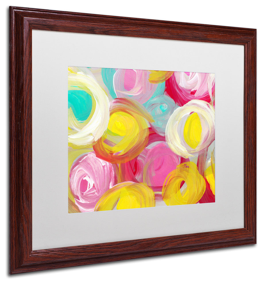 'Rose Garden Circles 3' Matted Framed Art, Wood Frame, White Matte, 20x16