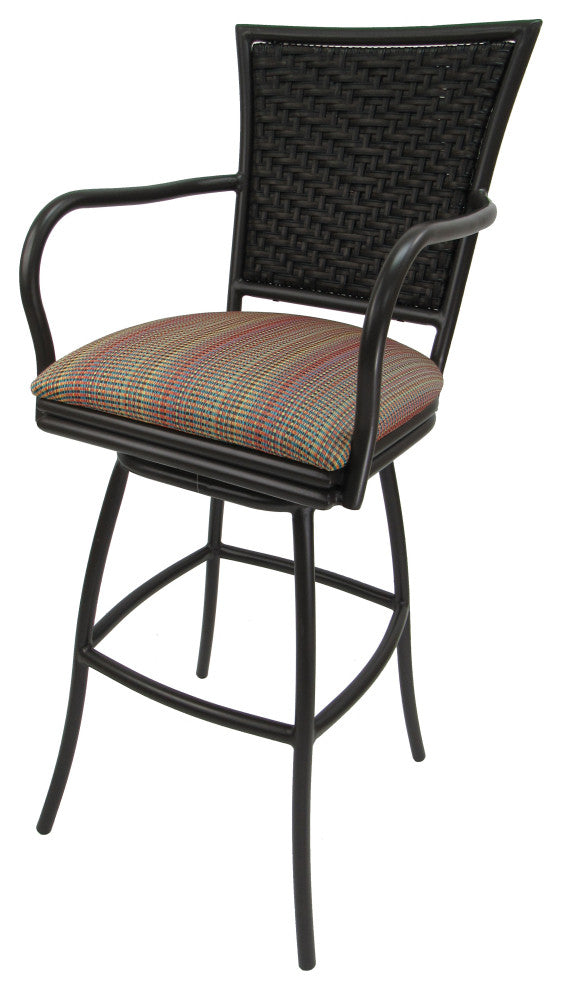 Set of 3, Outdoor/Indoor Swivel Bar Stools Erin, Multi Sun Stripe on Brown, 30"
