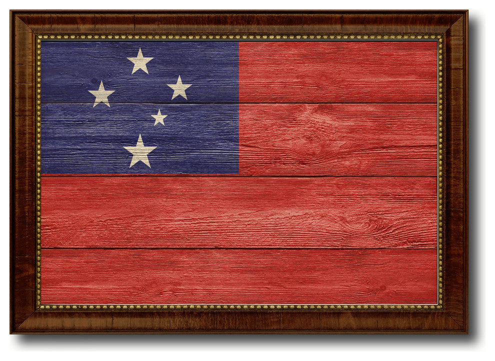 Western Samoa Yemen Country Textured Flag Print, Brown Gold Frame, 15"X21"