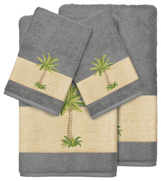 Colton 4-Piece Embellished Towel Set, Dark Gray