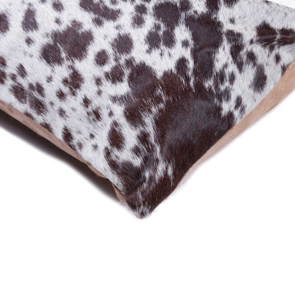 18"x18"x5" Salt and Pepper Chocolate and White Cowhide Pillow