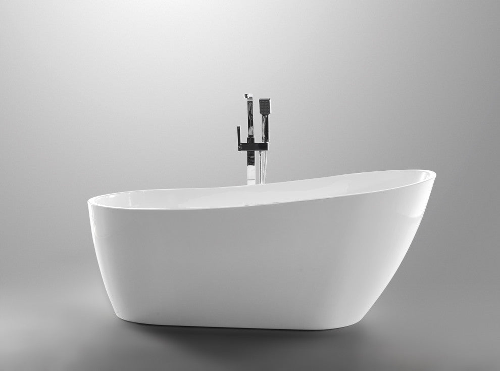 Vanity Art Freestanding Acrylic Soaking Bathtub, Pure White, 67"