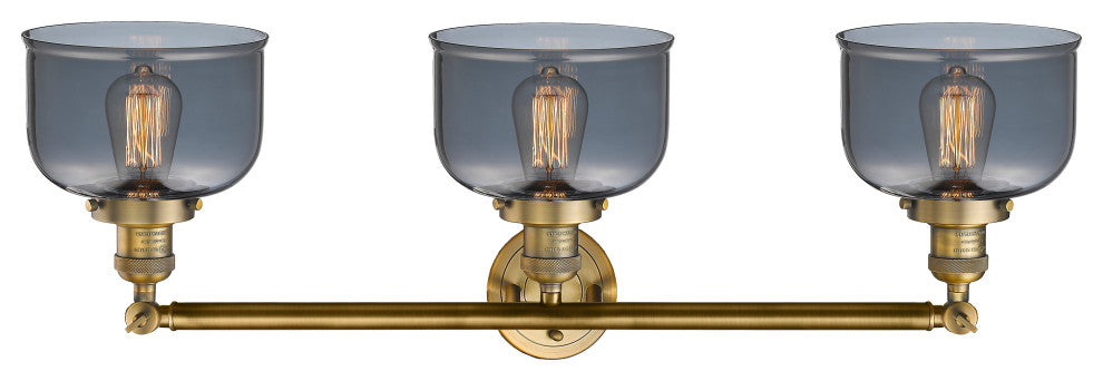 Bell 3-Light 32" Bath Vanity Light, LED, Brushed Brass, Plated Smoke