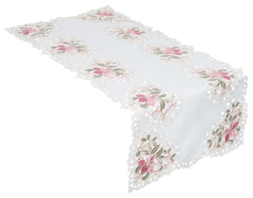 Blush Embroidered Cutwork Table Runner, White, 16"x34"