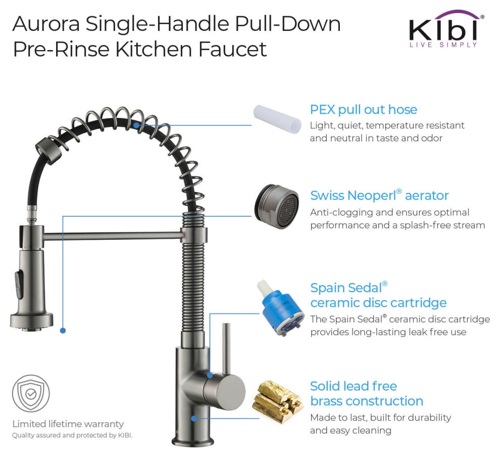 Aurora Single Handle Pull Down Kitchen Faucet, Titanium, W/O Soap Dispenser
