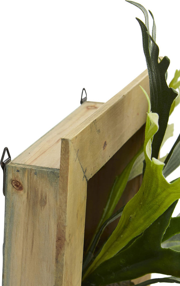 13" Staghorn Artificial Plant, Wood Hanging Frame