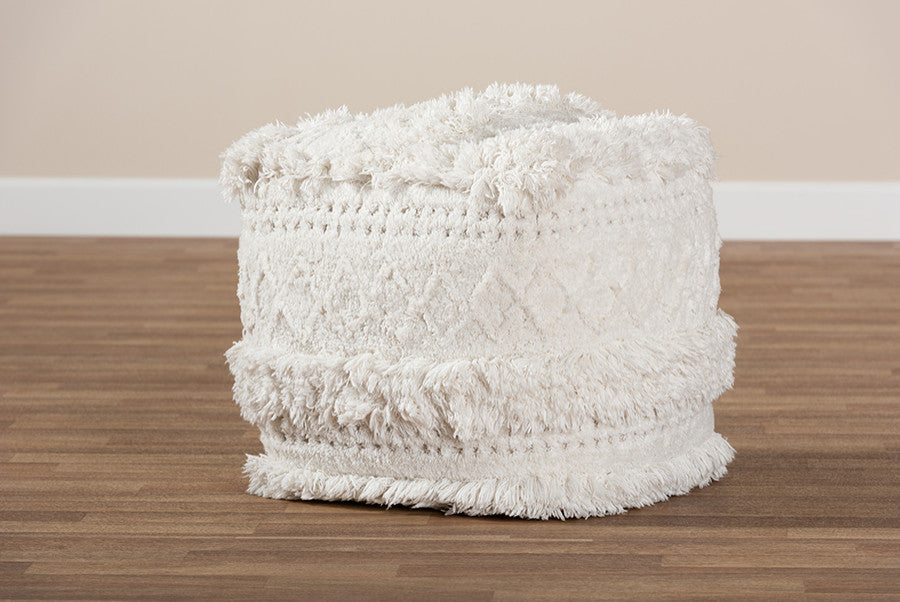 Cassandra Moroccan Ivory Handwoven Pouf Ottoman