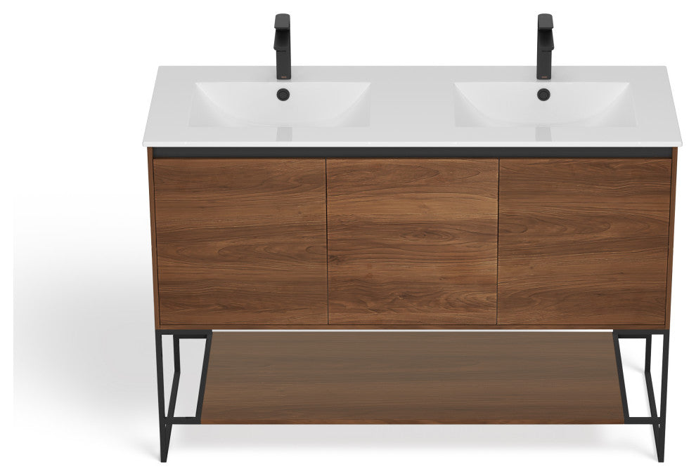Foundry Bathroom Vanity, Double Sink, 48", Walnut, Freestanding