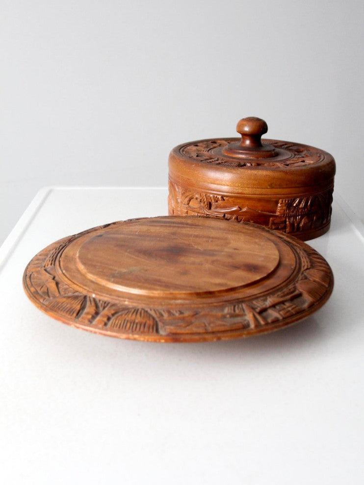 Consigned, Vintage Carved Wood Cake Stand