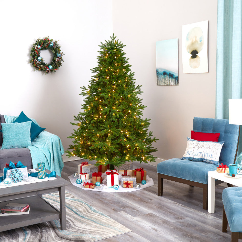 7' Nova Scotia Fir Real Touch Faux Xmas Tree W/ Lights  & Bendable Branches