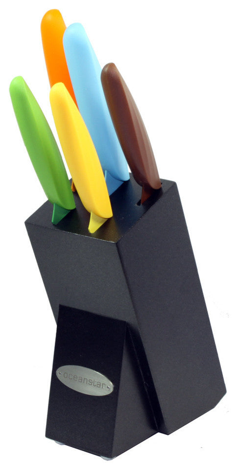 Oceanstar KS1217 6-Piece Non-Stick Coating Knife Set with Block, Elegant Black