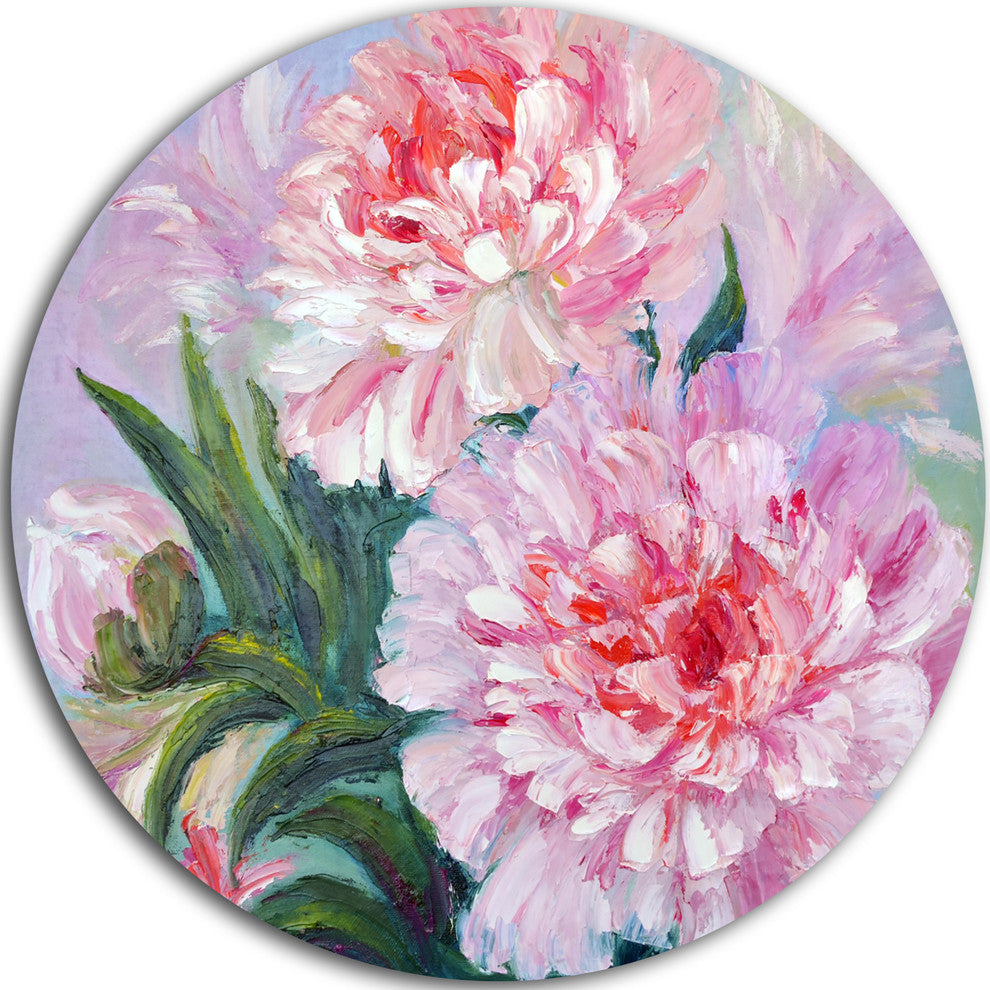 Full Blown Peonies, Floral Disc Metal Wall Art, 11"